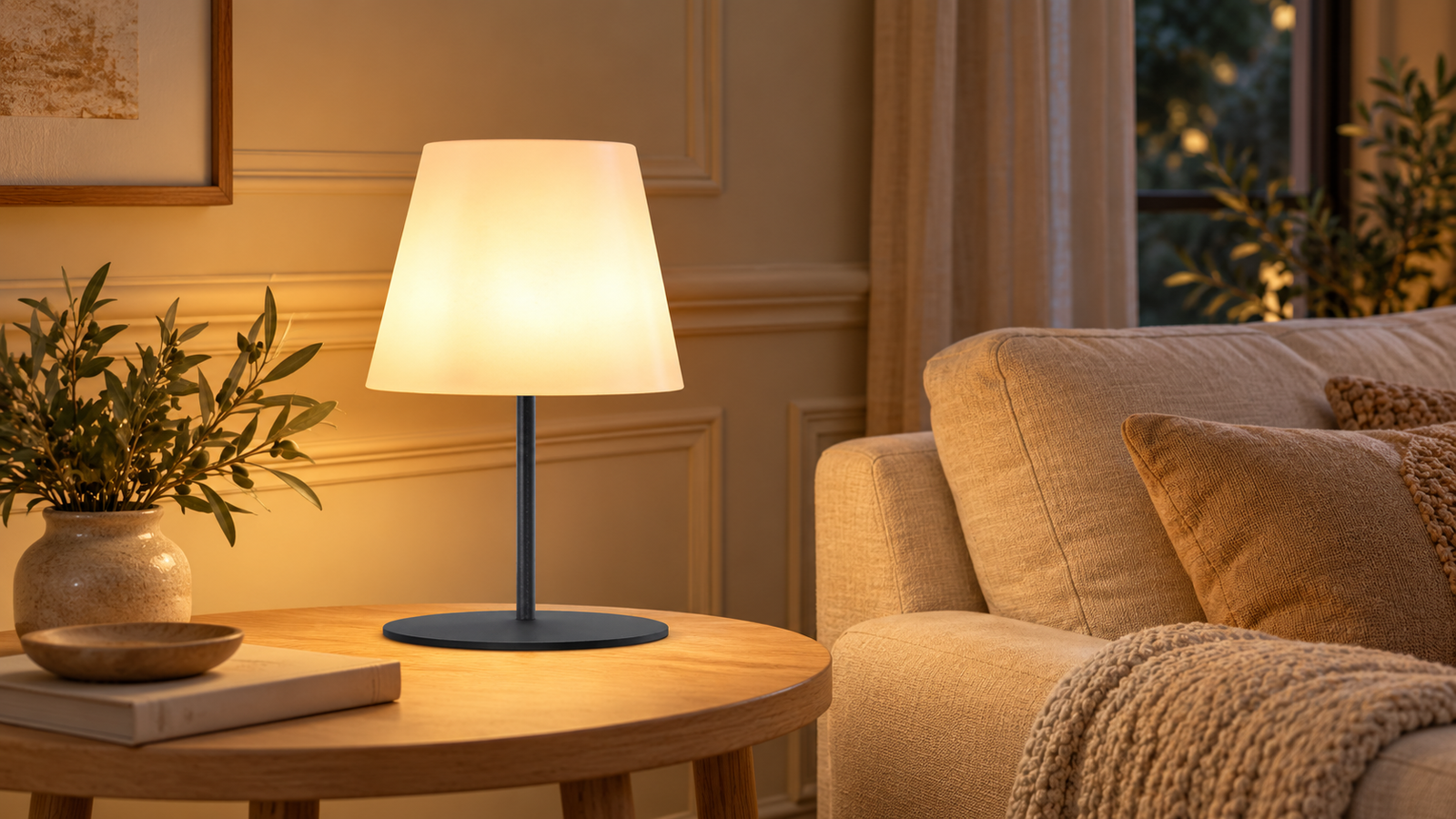 Kleine Touch-LED-Tischleuchte neben dem Sessel