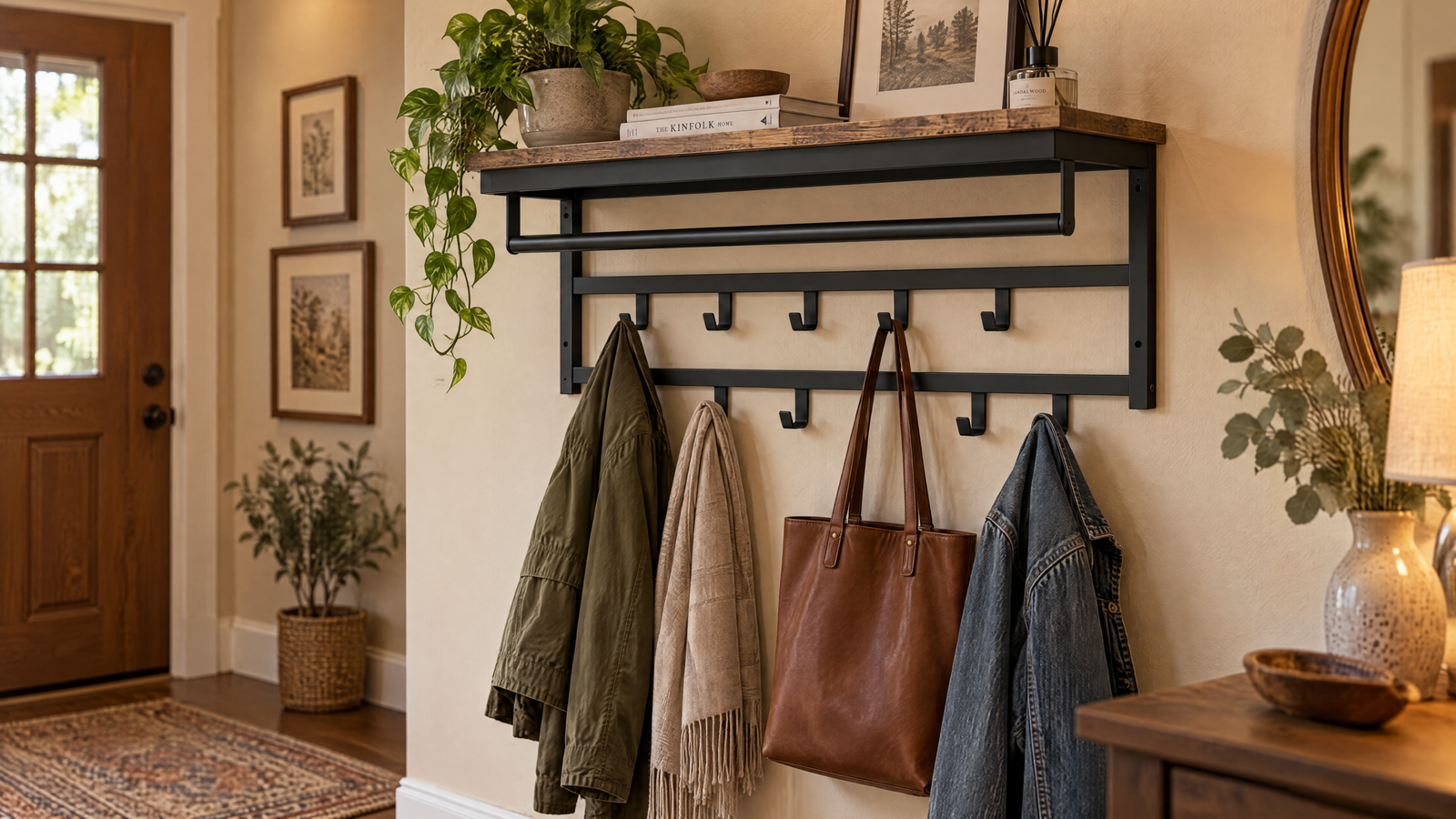Wandgarderobe mit Haken im schmalen Flur
