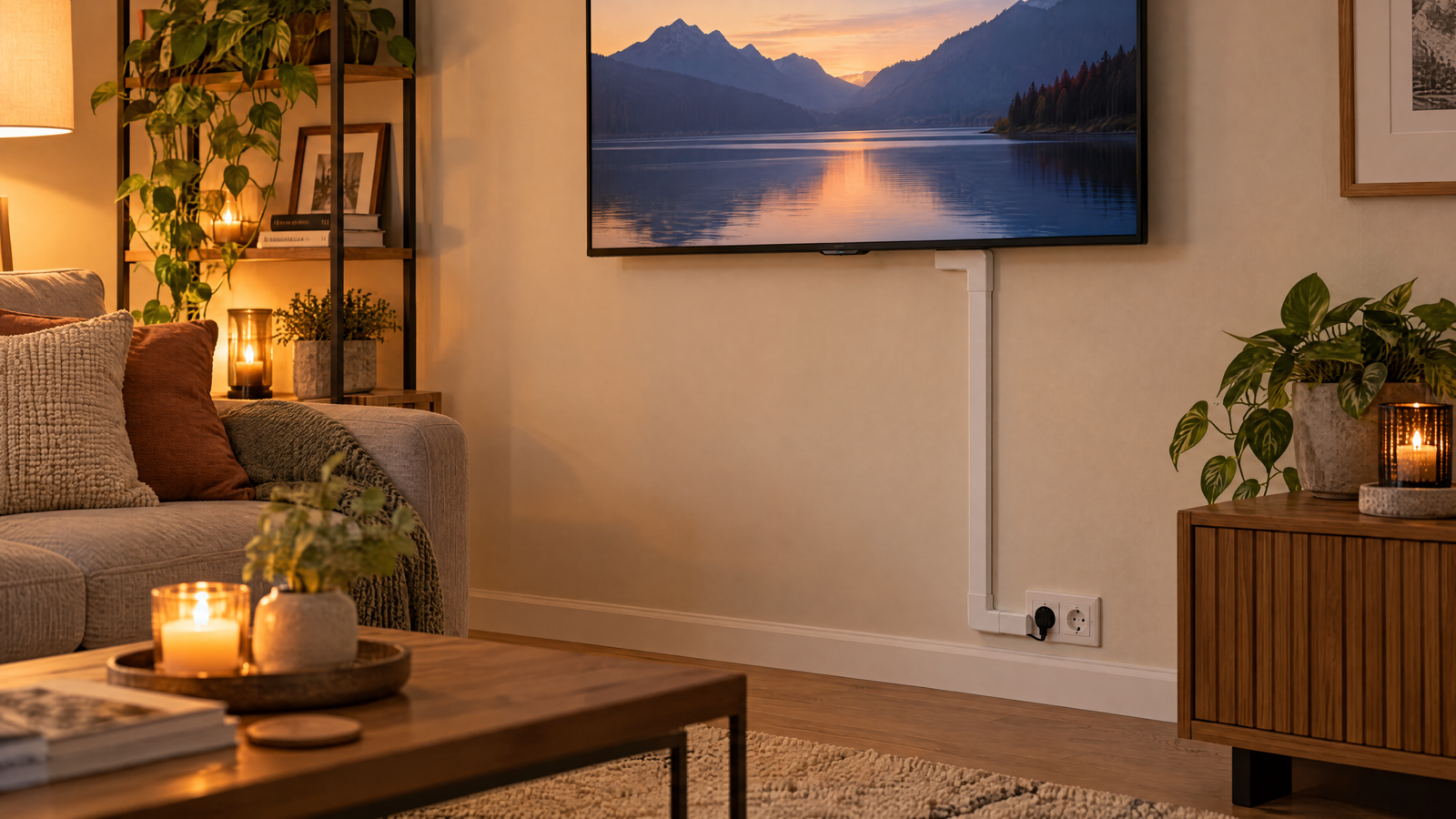 Aufgeräumte TV-Wand ohne sichtbare Kabel