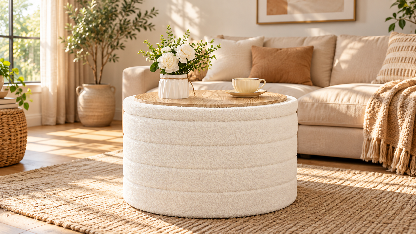 Sitzhocker mit Stauraum im Wohnzimmer