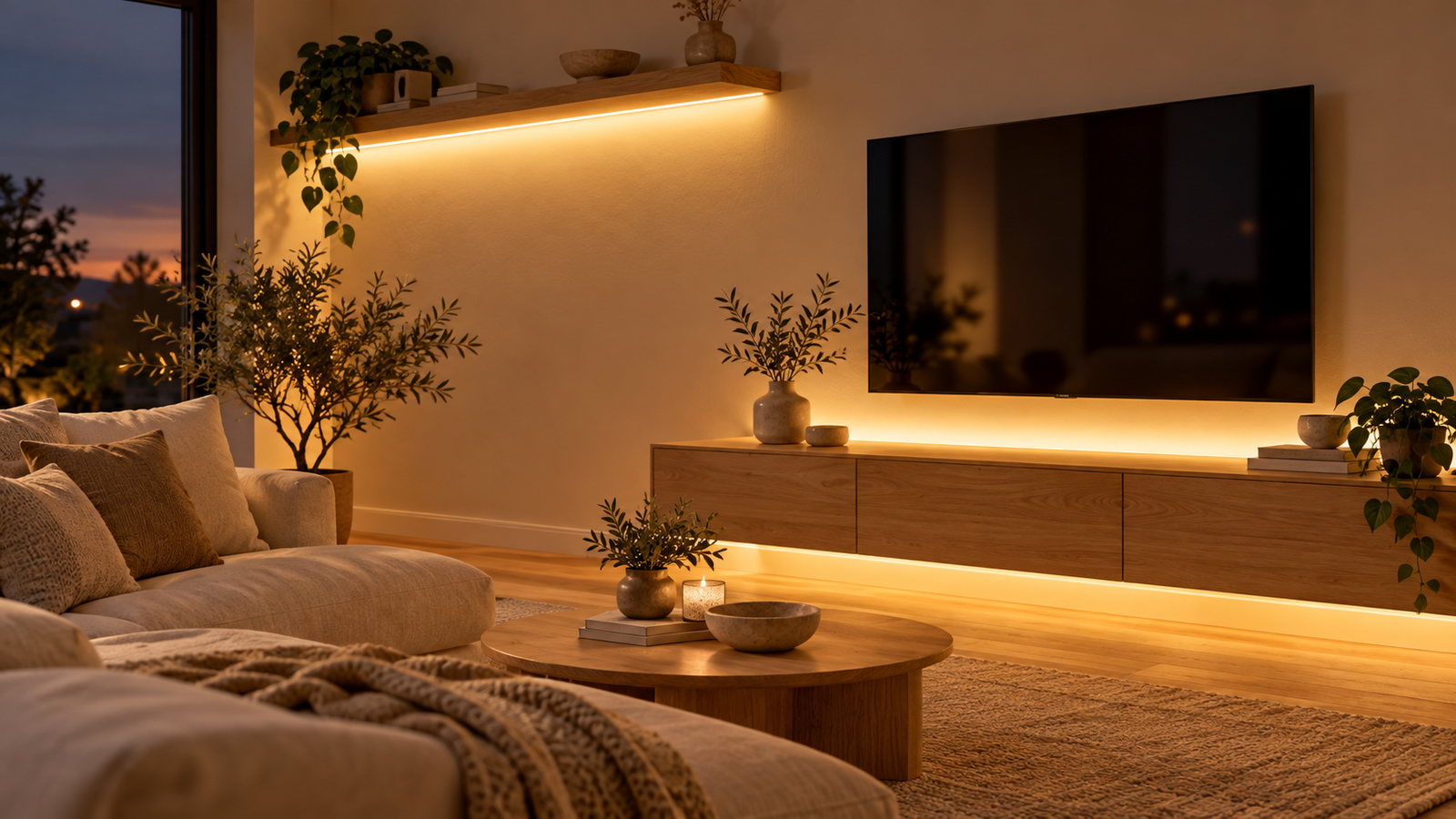 Warmes indirektes LED-Licht hinter dem Regal