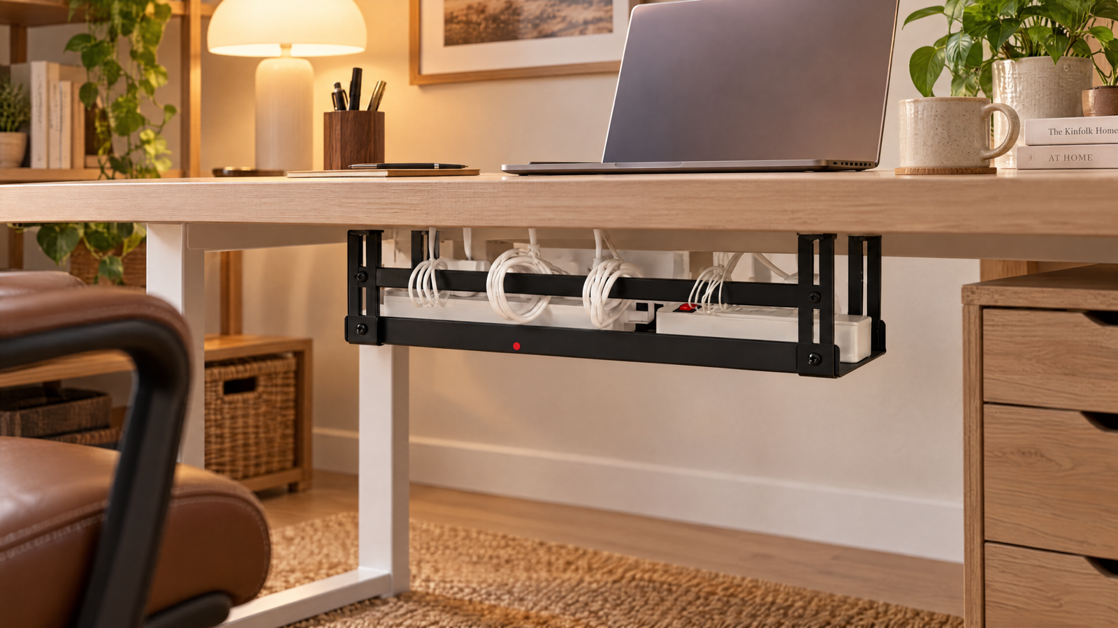 Kabelmanagement unter dem Schreibtisch im Homeoffice