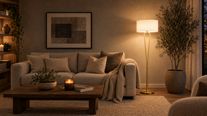 Gemütliches Wohnzimmer in warmem Abendlicht
