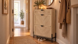 Schmaler Schuhschrank in Eiche im Flur